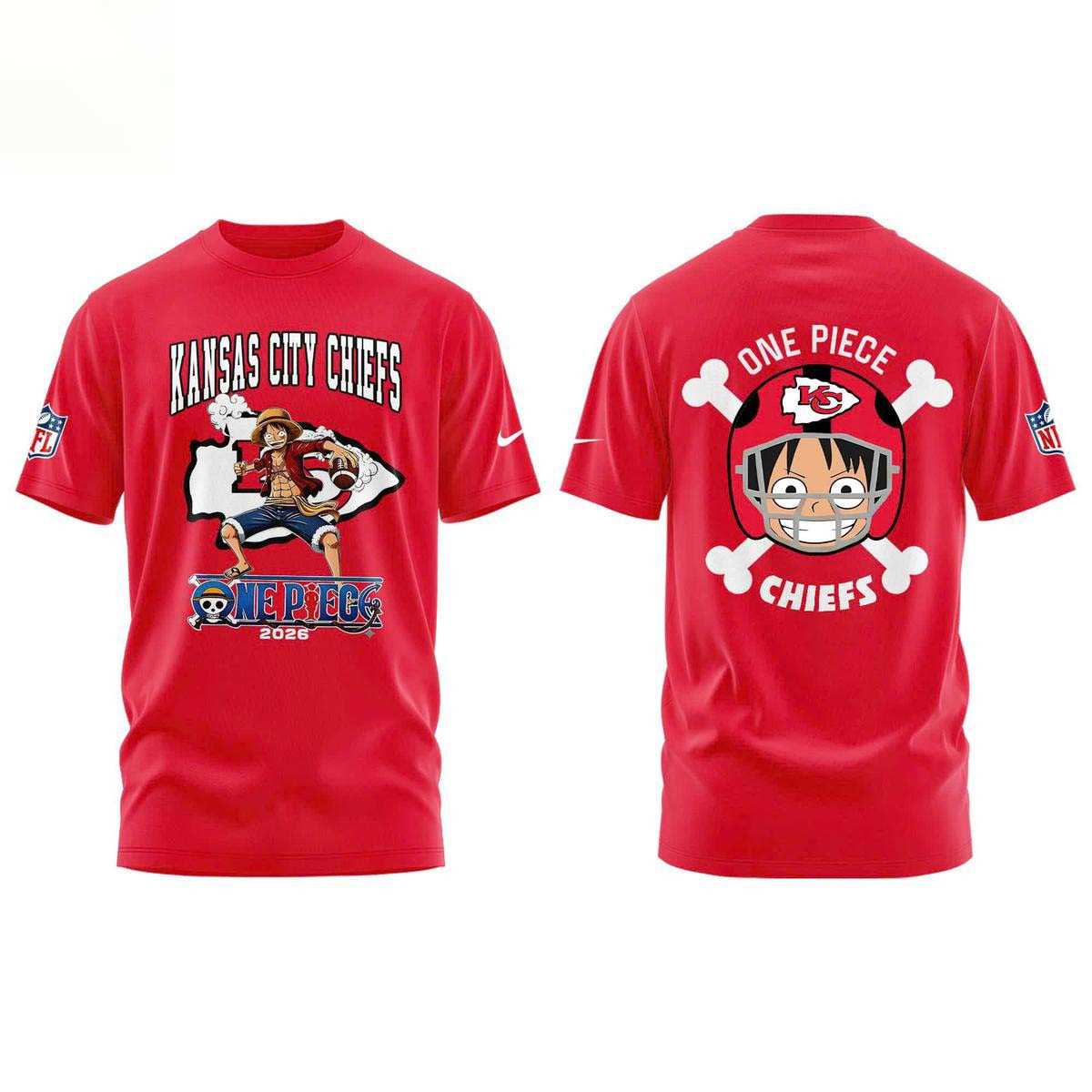 Kansas City Chiefs X One Piece 2026 Tee Hoodie Kansas City Chiefs X One Piece 2026 Tee Hoodie