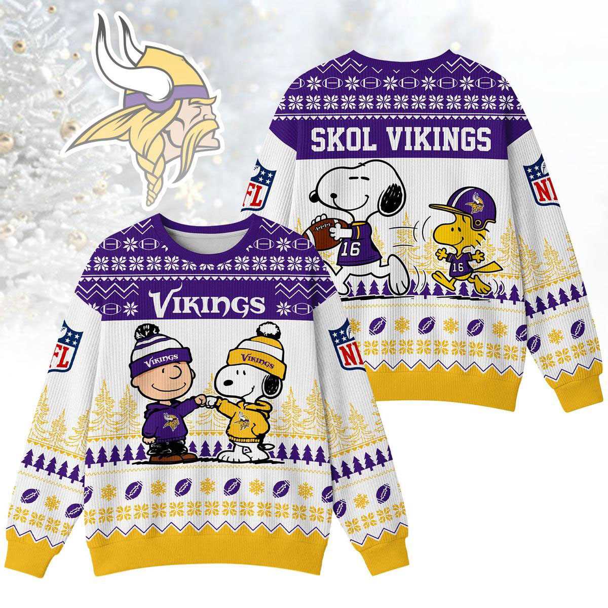 Minnesota Vikings Snoopy Peanuts Skol Vikings Ugly Christmas Sweater