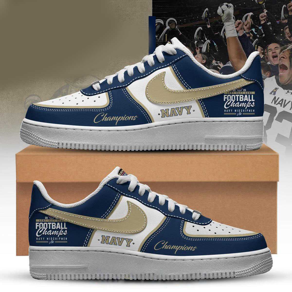 Navy Midshipmen Commander-in-chief Champions 2025 Custom Name Air Force 1 Shoes Navy Midshipmen Commander-in-chief Champions 2025 Custom Name Air Force 1 Shoes