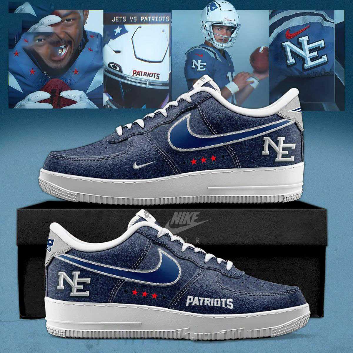 New England Patriots Rivalries Noreaster Storm Custom Name Air Force 1 Shoes New England Patriots Rivalries Noreaster Storm Custom Name Air Force 1 Shoes