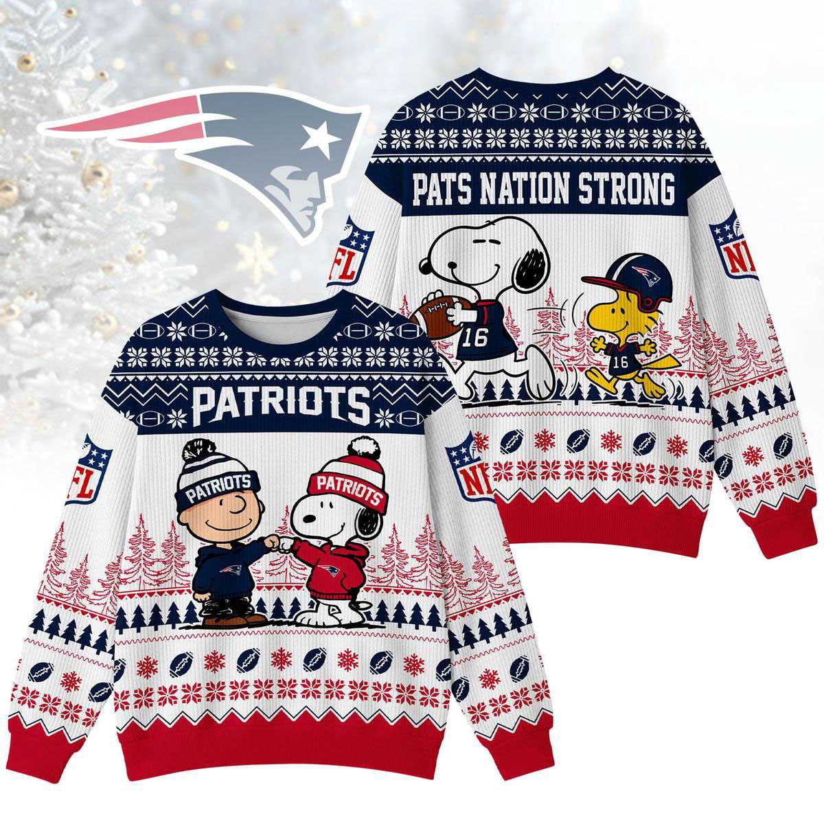New England Patriots Snoopy Peanuts Pats Nation Strong Ugly Christmas Sweater