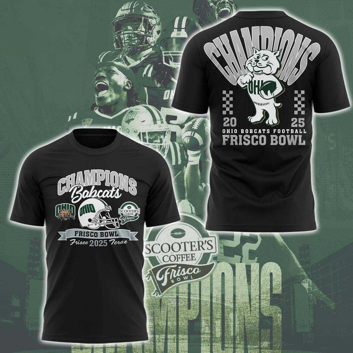 Ohio Bobcats Football Frisco Bowl Champions 2025 Black Tee Hoodie Ohio Bobcats Football Frisco Bowl Champions 2025 Black Tee Hoodie