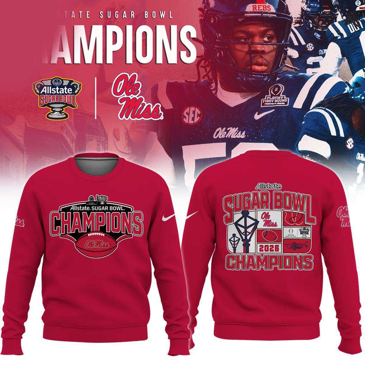 Ole Miss Rebels 2026 Allstate Sugar Bowl Champions Red Tee Hoodie Ole Miss Rebels 2026 Allstate Sugar Bowl Champions Red Tee Hoodie