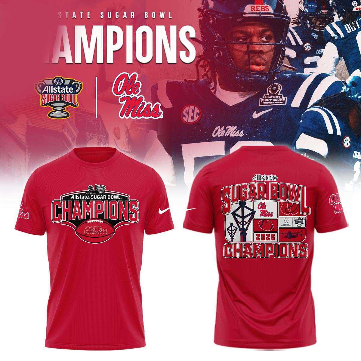 Ole Miss Rebels 2026 Allstate Sugar Bowl Champions Red Tee Hoodie Ole Miss Rebels 2026 Allstate Sugar Bowl Champions Red Tee Hoodie