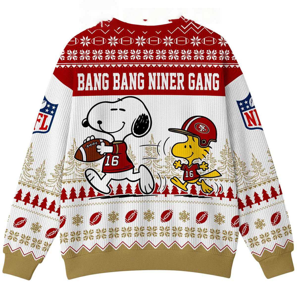 San Francisco 49ers Snoopy Peanuts Bang Bang Niner Gang Ugly Christmas Sweater San Francisco 49ers Snoopy Peanuts Bang Bang Niner Gang Ugly Christmas Sweater