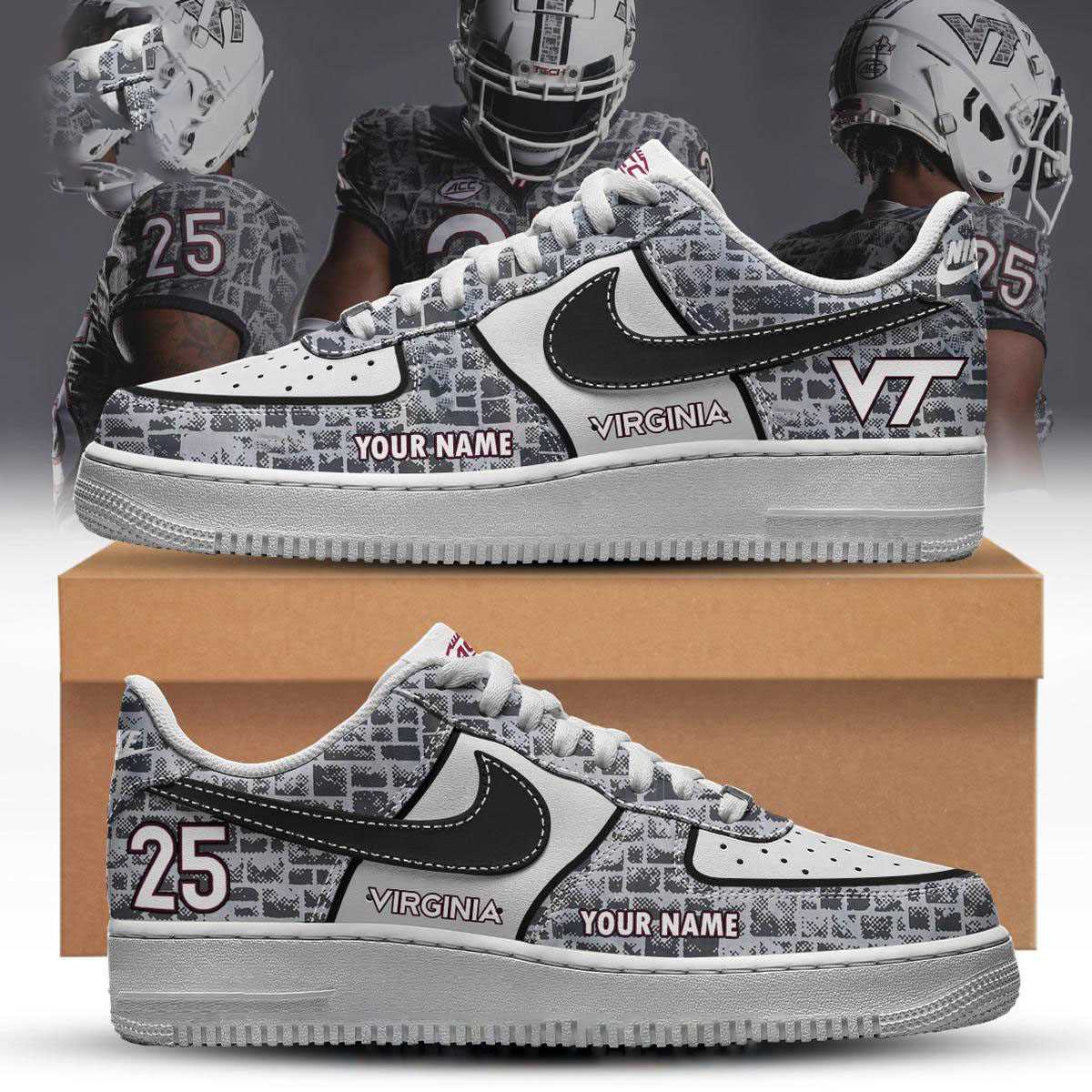 Virginia Tech Hokies Stone Wall 2025 Custom Name Air Force 1 Shoes Virginia Tech Hokies Stone Wall 2025 Custom Name Air Force 1 Shoes