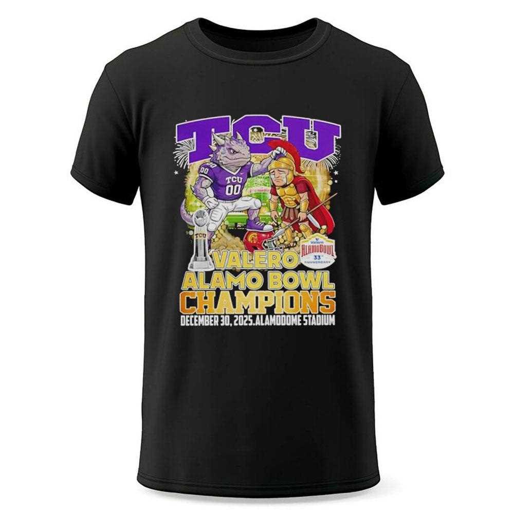 Tcu Horned Frogs Valero Alama Bowl Champions 2025 Football Mascot Tee Tcu Horned Frogs Valero Alama Bowl Champions 2025 Football Mascot Tee
