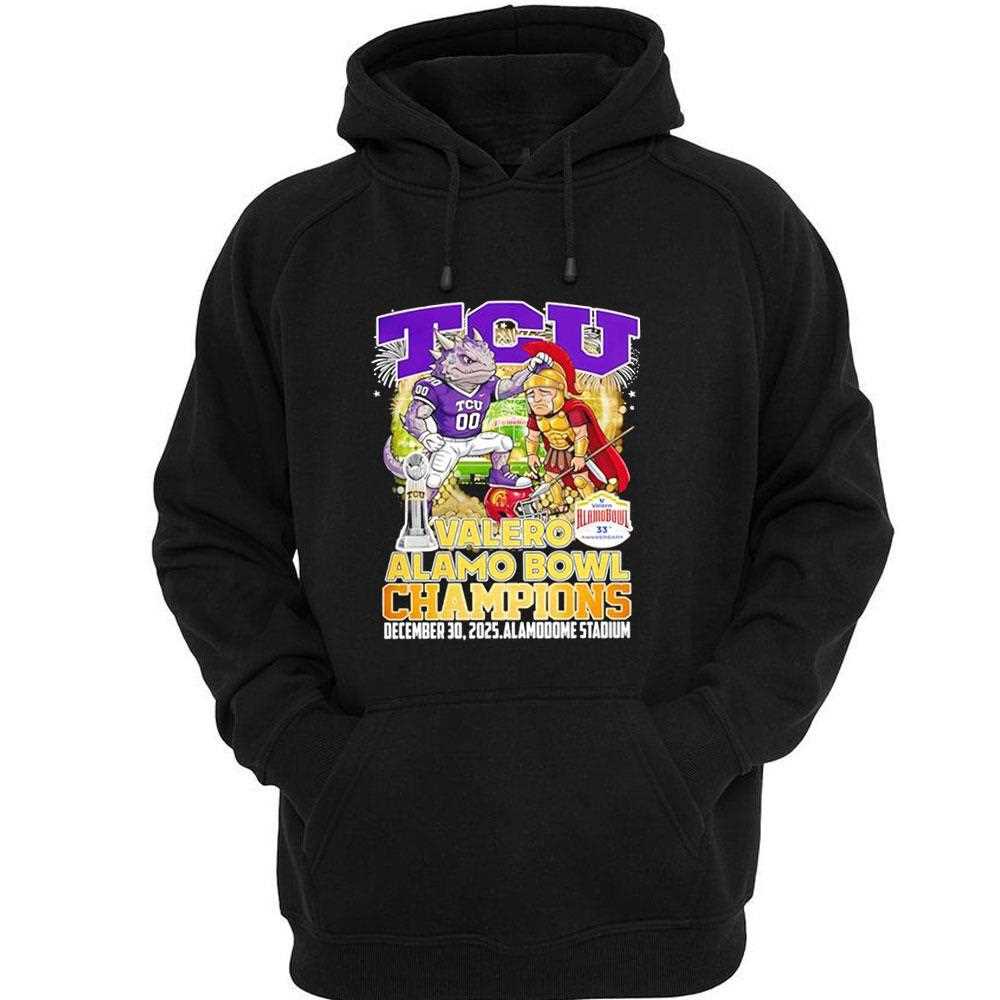 Tcu Horned Frogs Valero Alama Bowl Champions 2025 Football Mascot Tee Tcu Horned Frogs Valero Alama Bowl Champions 2025 Football Mascot Tee