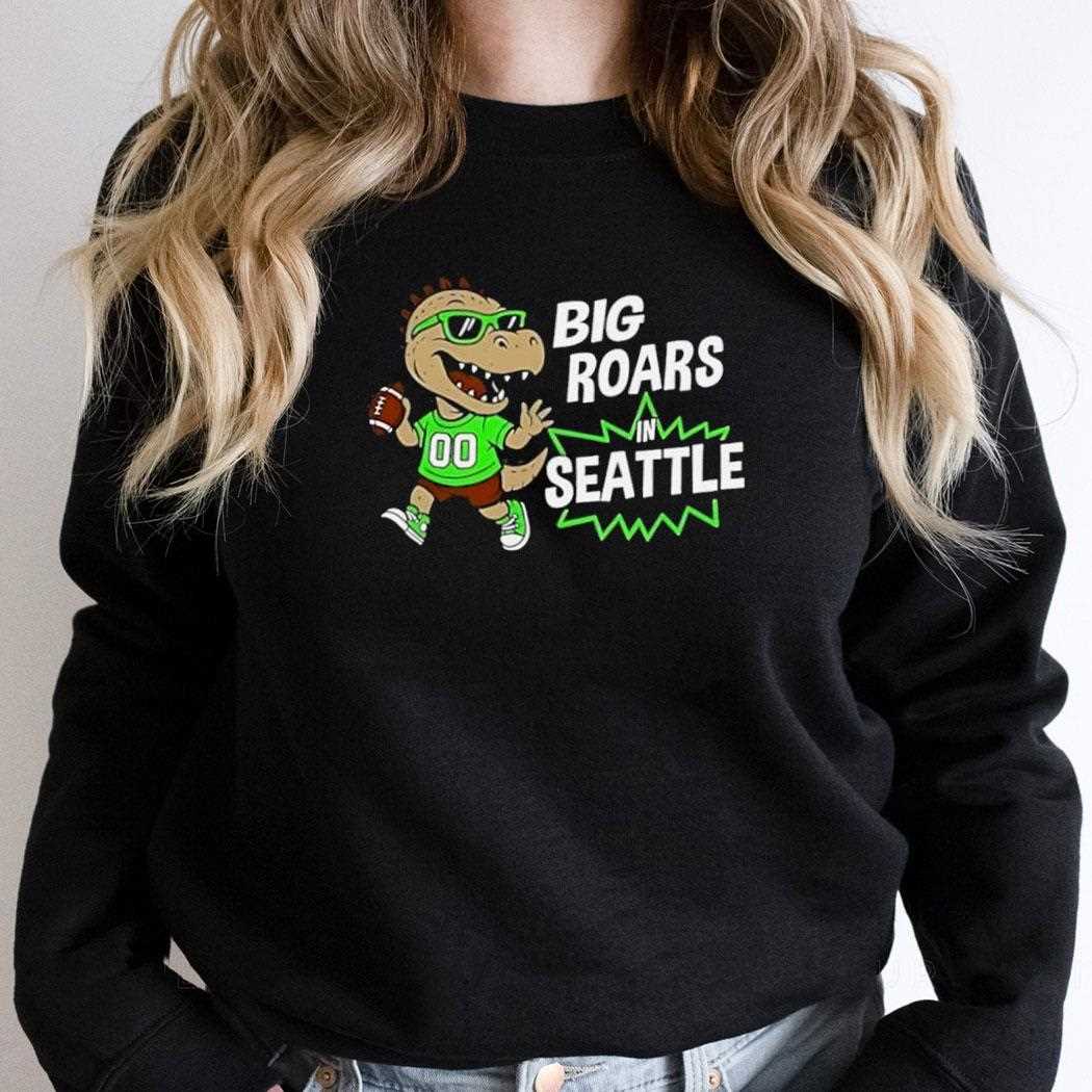Big Roars In Seattle Seahawks Dinosaur Cartoon Funny Tee Big Roars In Seattle Seahawks Dinosaur Cartoon Funny Tee