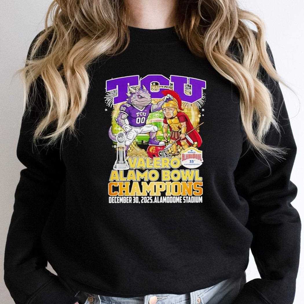 Tcu Horned Frogs Valero Alama Bowl Champions 2025 Football Mascot Tee Tcu Horned Frogs Valero Alama Bowl Champions 2025 Football Mascot Tee