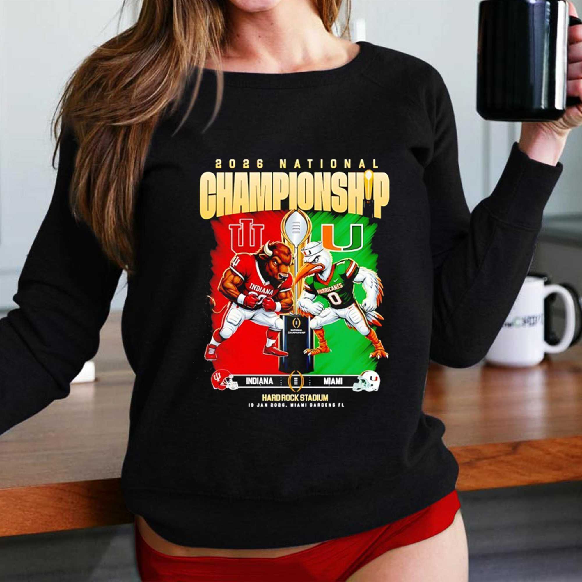 Indiana Hoosiers And Miami Hurricanes 2026 National Championship Hard Rock Stadium Miami Gardens Florida Tee Indiana Hoosiers And Miami Hurricanes 2026 National Championship Hard Rock Stadium Miami Gardens Florida Tee