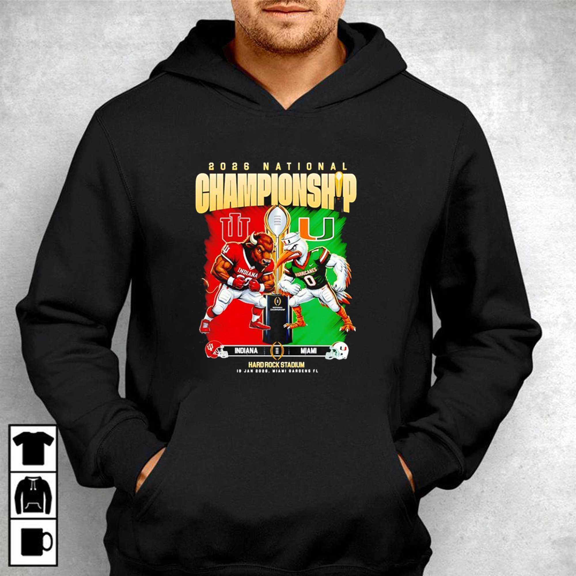 Indiana Hoosiers And Miami Hurricanes 2026 National Championship Hard Rock Stadium Miami Gardens Florida Tee Indiana Hoosiers And Miami Hurricanes 2026 National Championship Hard Rock Stadium Miami Gardens Florida Tee