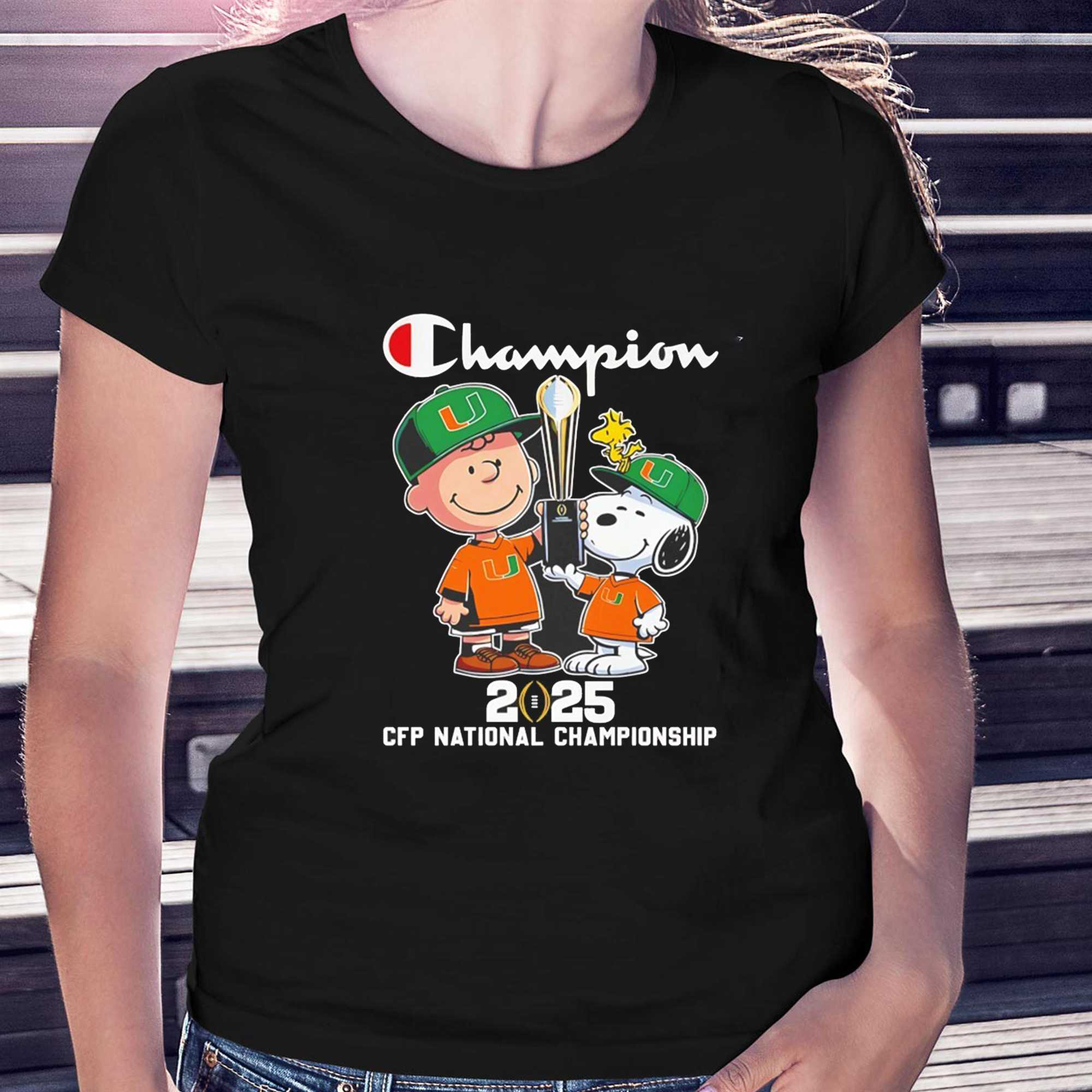 Charlie Brown And Snoopy Miami Hurricanes Champion Cfp National Championship Tee Charlie Brown And Snoopy Miami Hurricanes Champion Cfp National Championship Tee