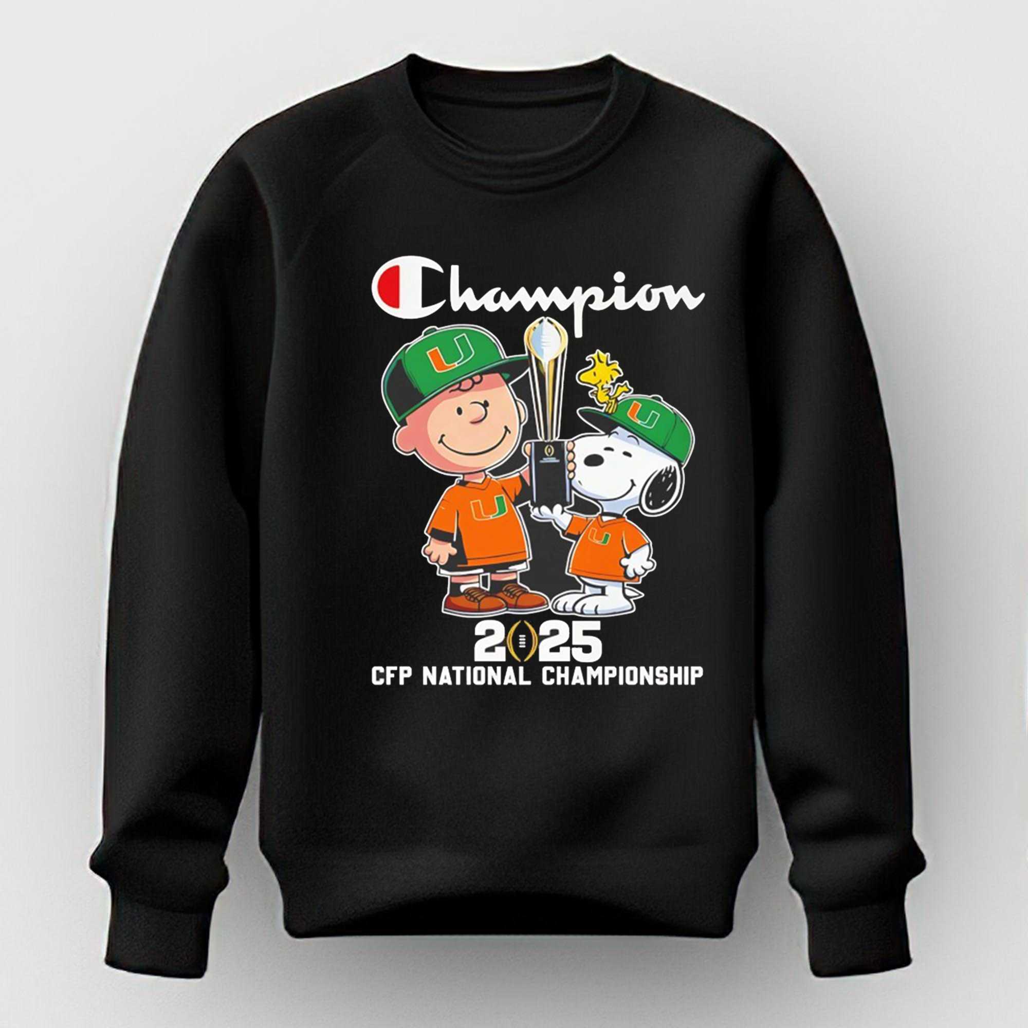 Charlie Brown And Snoopy Miami Hurricanes Champion Cfp National Championship Tee Charlie Brown And Snoopy Miami Hurricanes Champion Cfp National Championship Tee