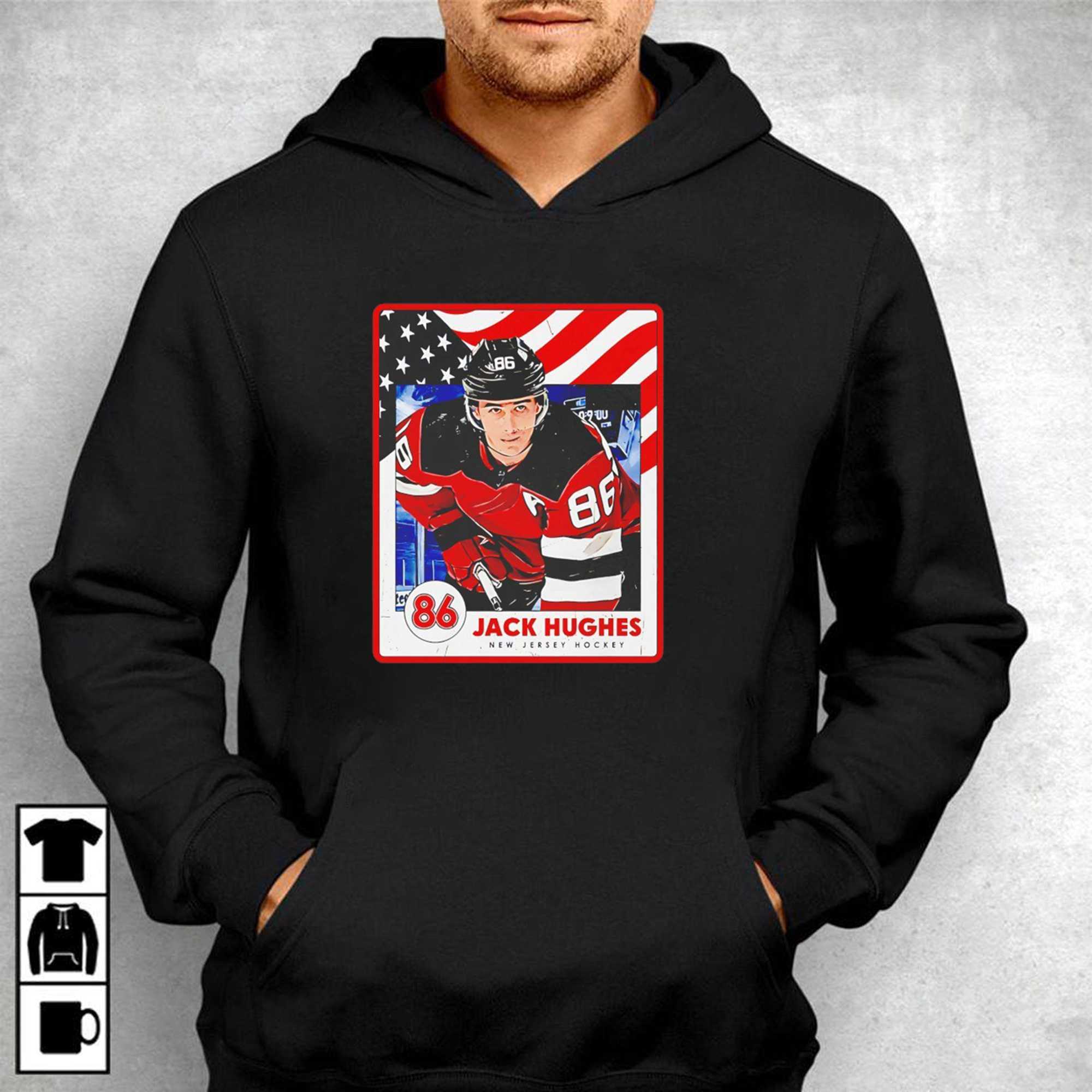 Jack Hughes New Jersey Goggles Big Face Head Tee Jack Hughes New Jersey Goggles Big Face Head Tee