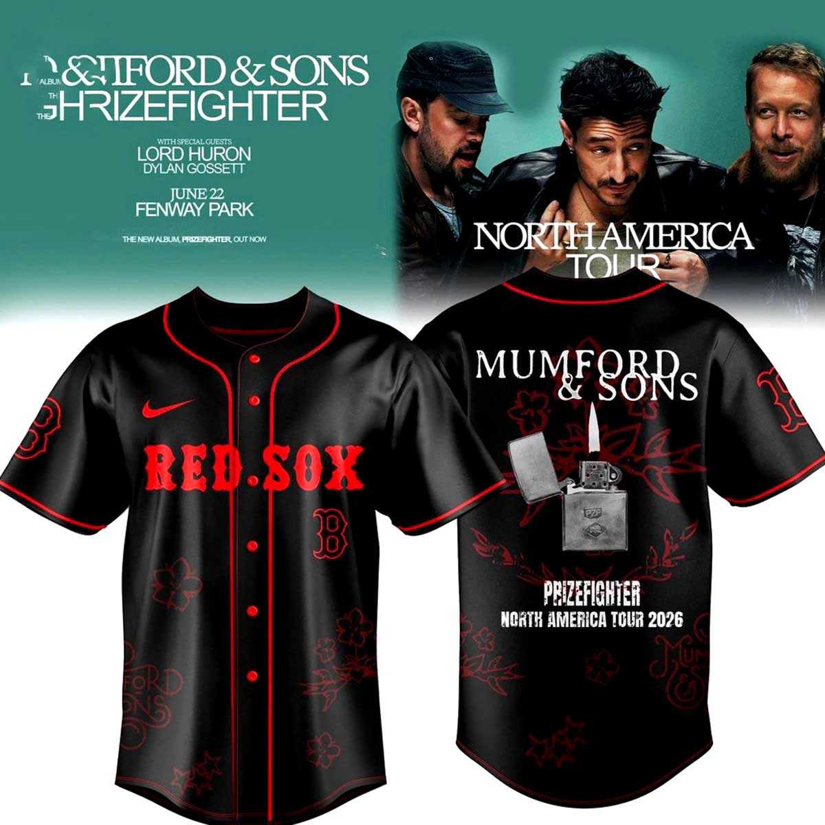 Boston Red Sox Mumford Sons Prizefighter North America Tour 2026 Edition Baseball Jersey Boston Red Sox Mumford Sons Prizefighter North America Tour 2026 Edition Baseball Jersey