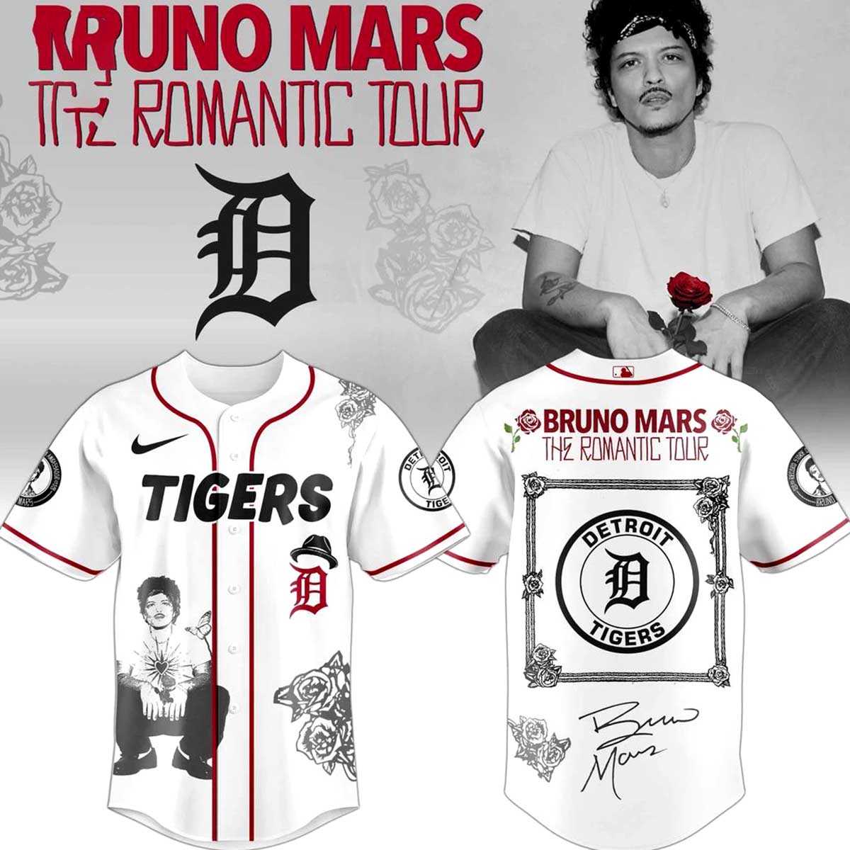 Detroit Tigers Bruno Mars Tour 2026 Baseball Jersey Detroit Tigers Bruno Mars Tour 2026 Baseball Jersey