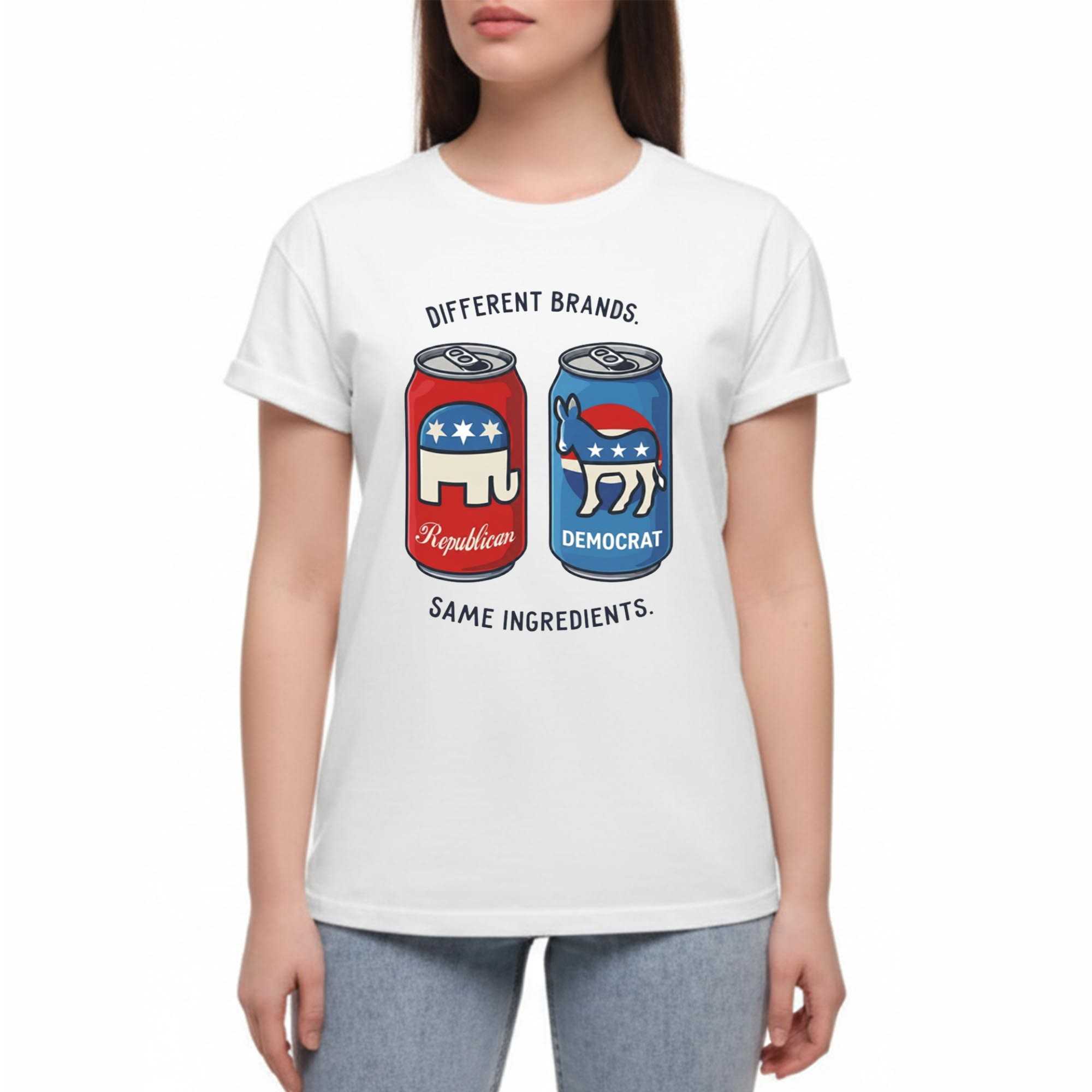 Different Brands Same Ingredients Bold Political Satire Tee