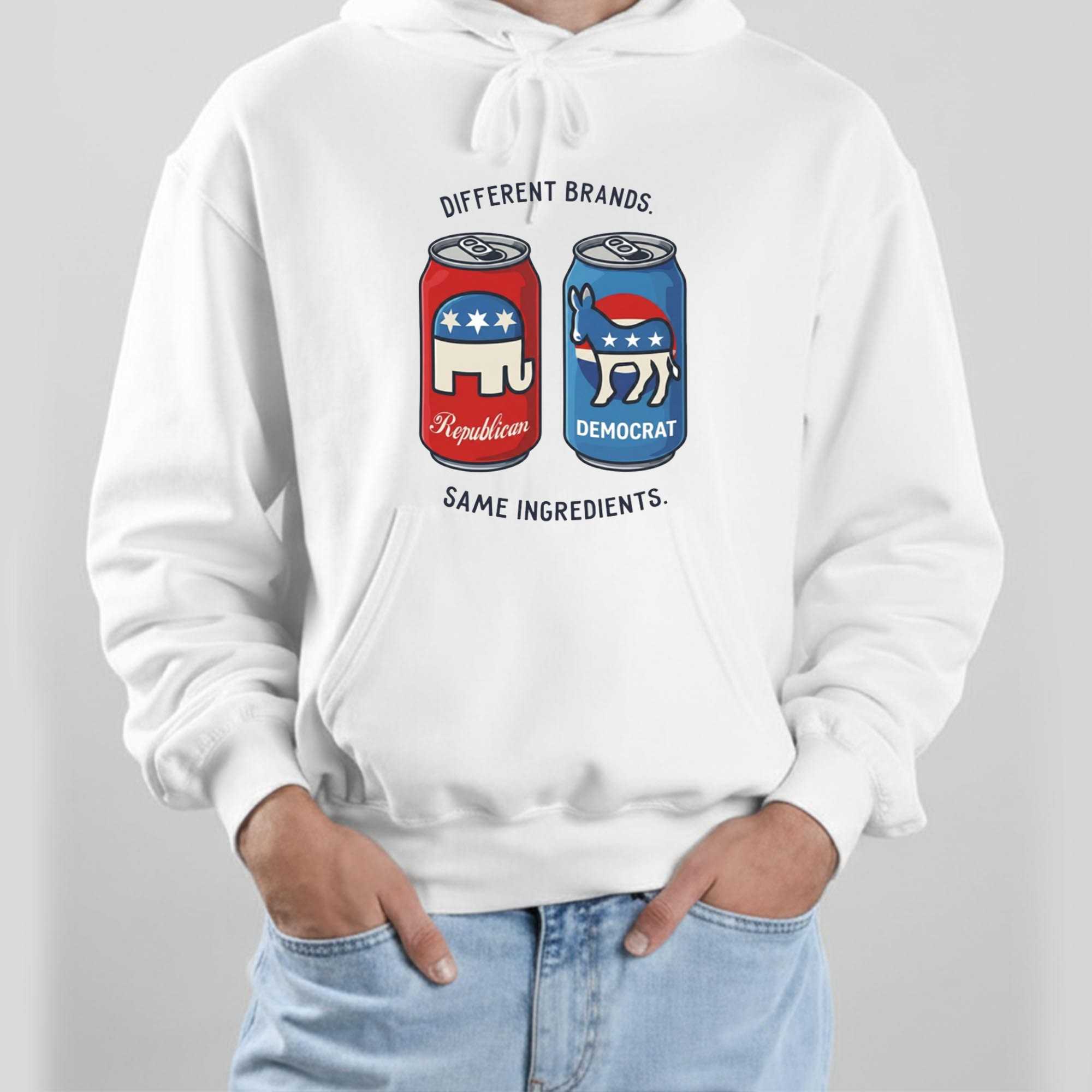 Different Brands Same Ingredients Bold Political Satire Tee