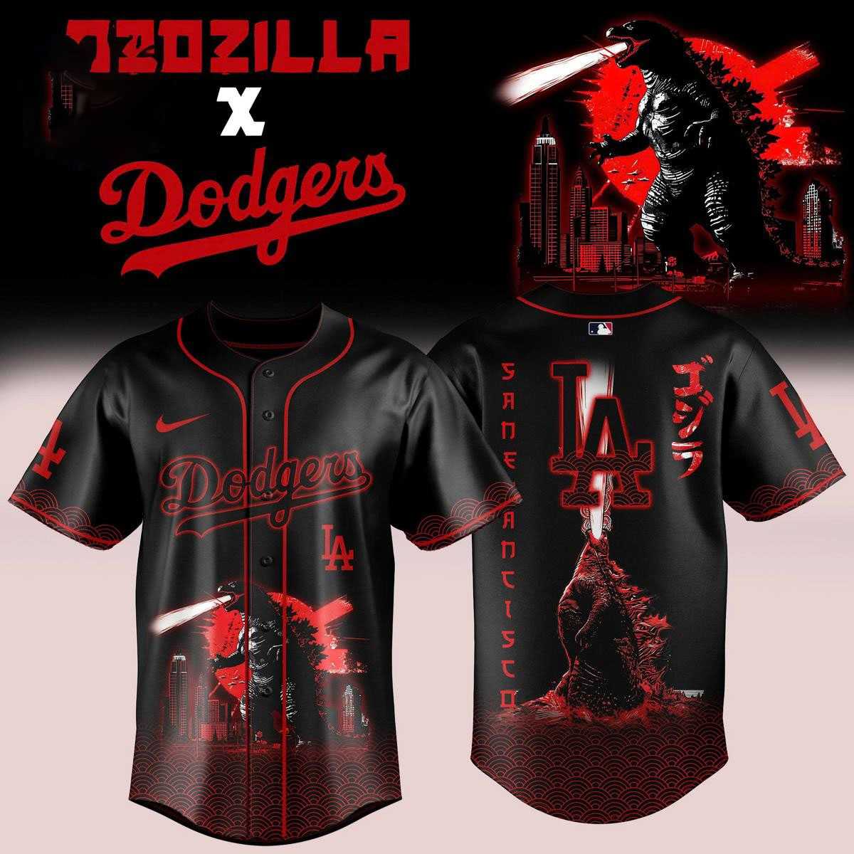 Los Angeles Dodgers Godzilla King of The Monsters Baseball Jersey
