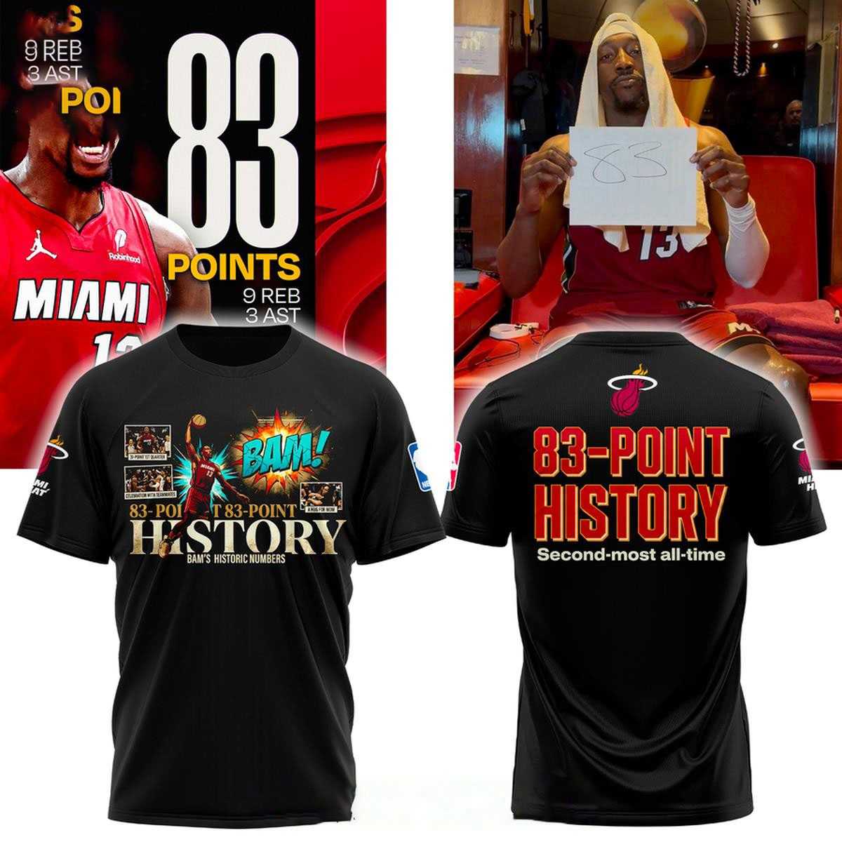 Miami Heat Bam Adebayo 83- Point History Made History 2026 Hoodie Tee Miami Heat Bam Adebayo 83- Point History Made History 2026 Hoodie Tee