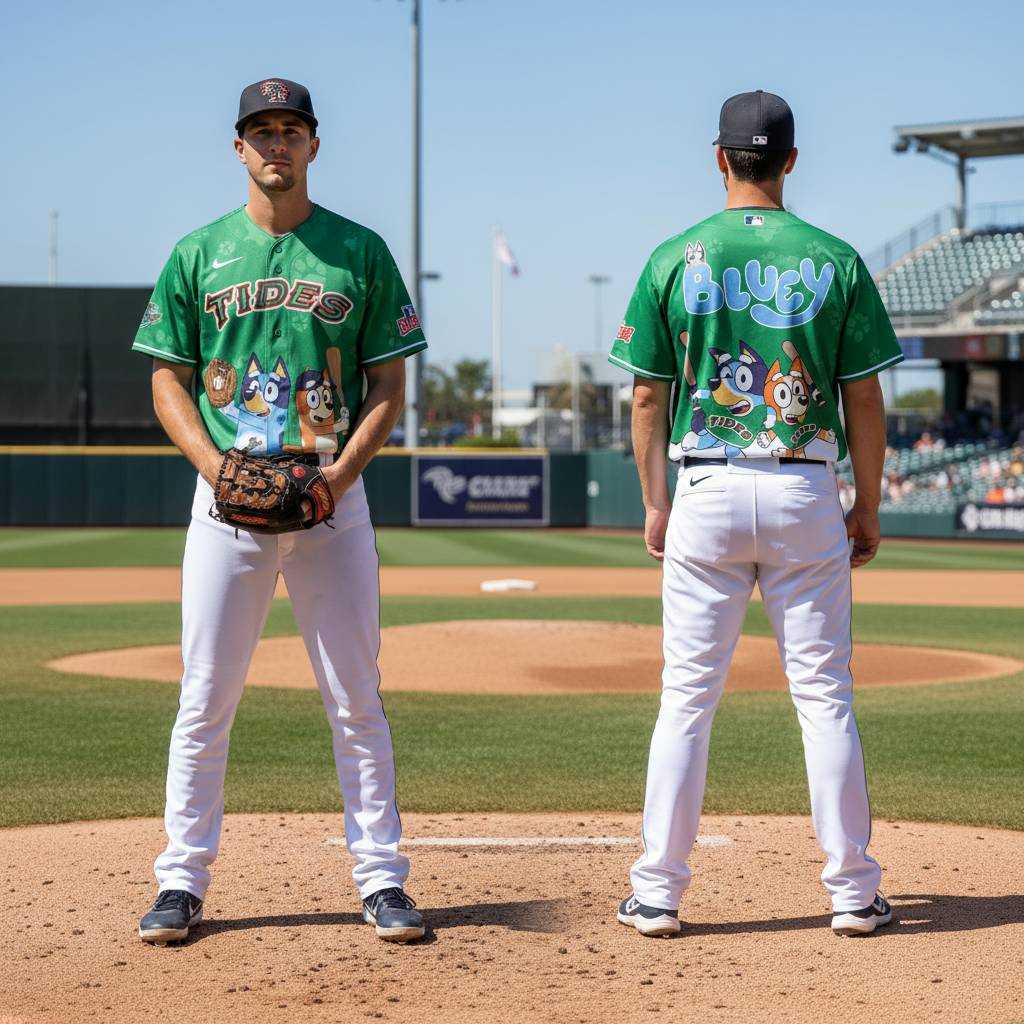 Norfolk Tides Bluey Night Limited Edition Baseball Jersey Norfolk Tides Bluey Night Limited Edition Baseball Jersey