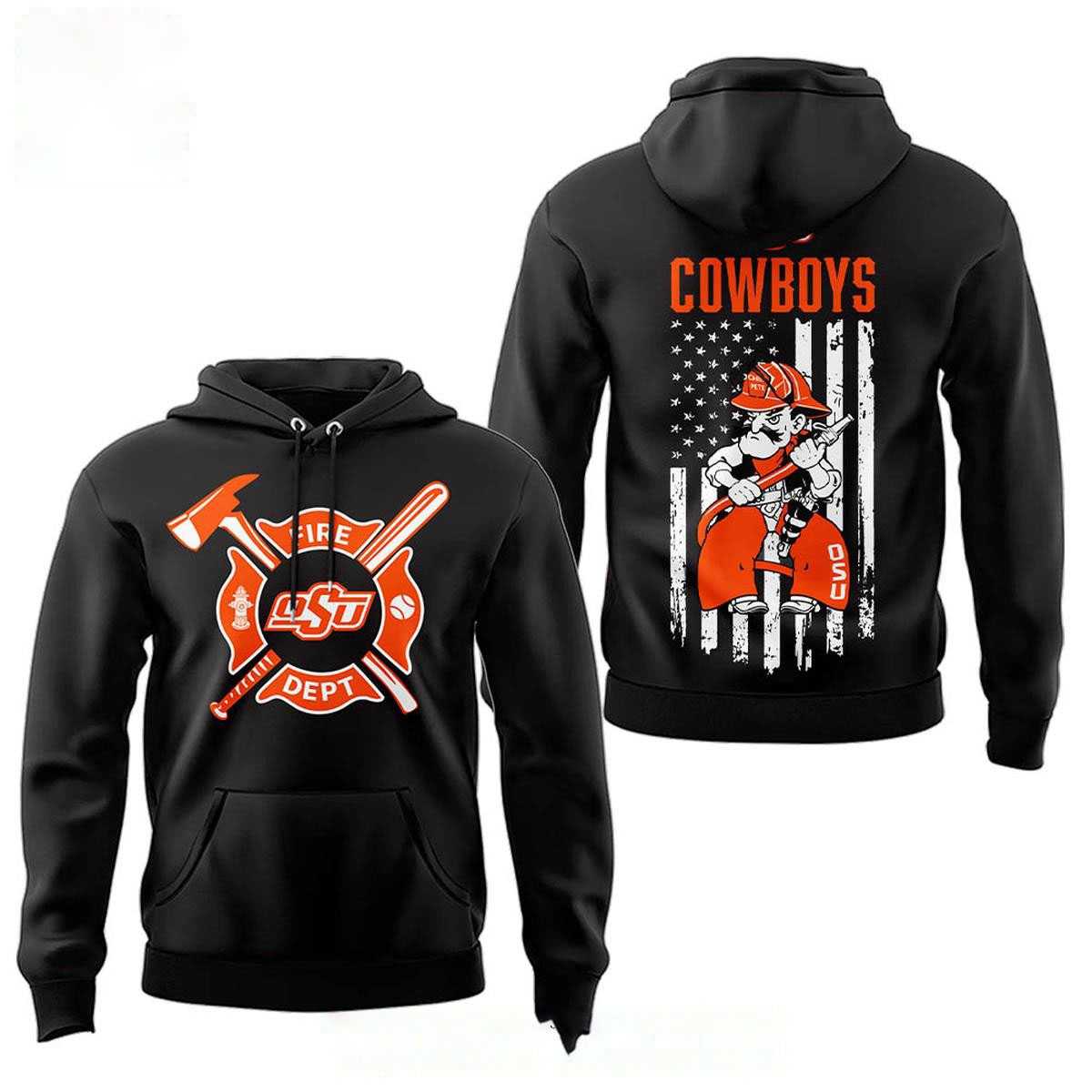 Oklahoma State Cowboys Firefighters Baseball Night 2026 Orange Hoodie Tee
