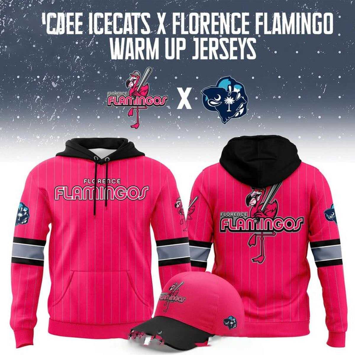 Pee Dee IceCats Florence Flamingos Warm Up Game 2026 Hoodie Tee Pee Dee IceCats Florence Flamingos Warm Up Game 2026 Hoodie Tee