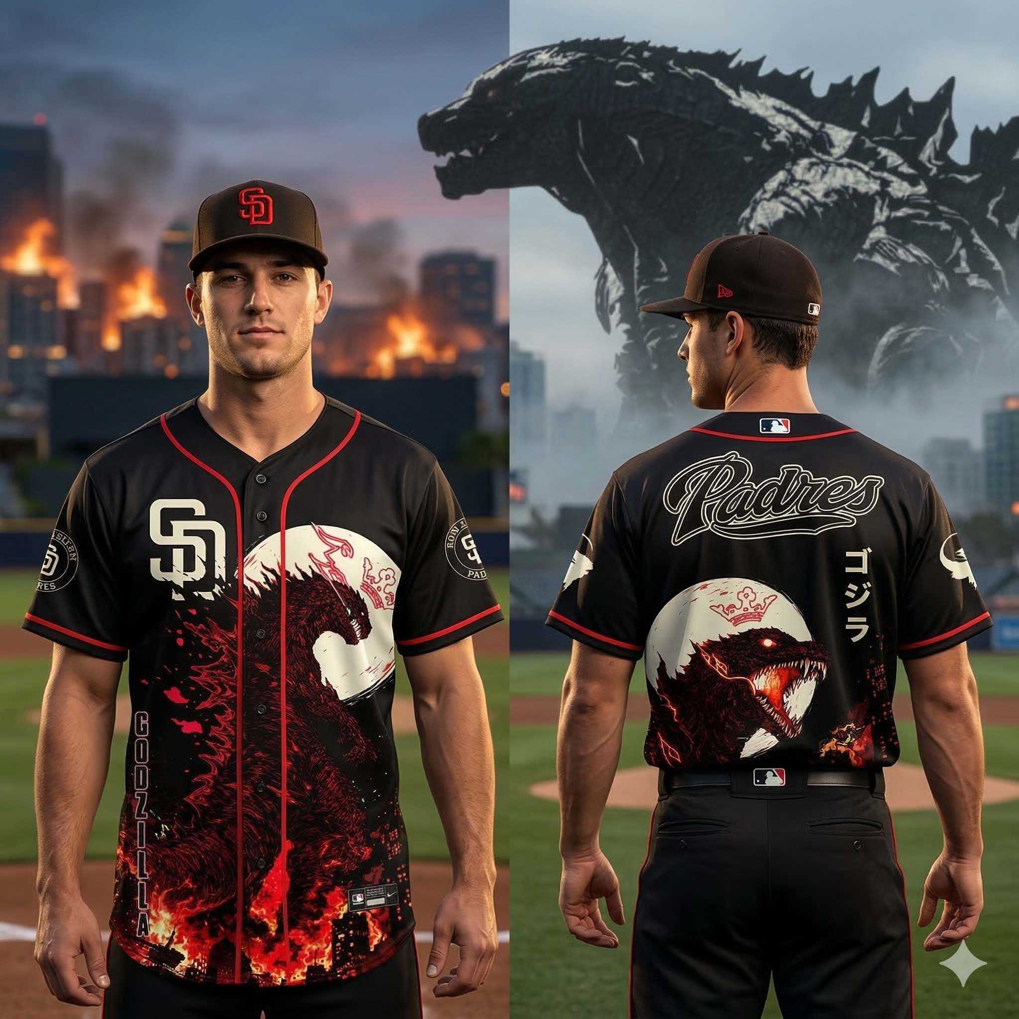 San Diego Padres Godzilla Minus Zero Baseball Jersey