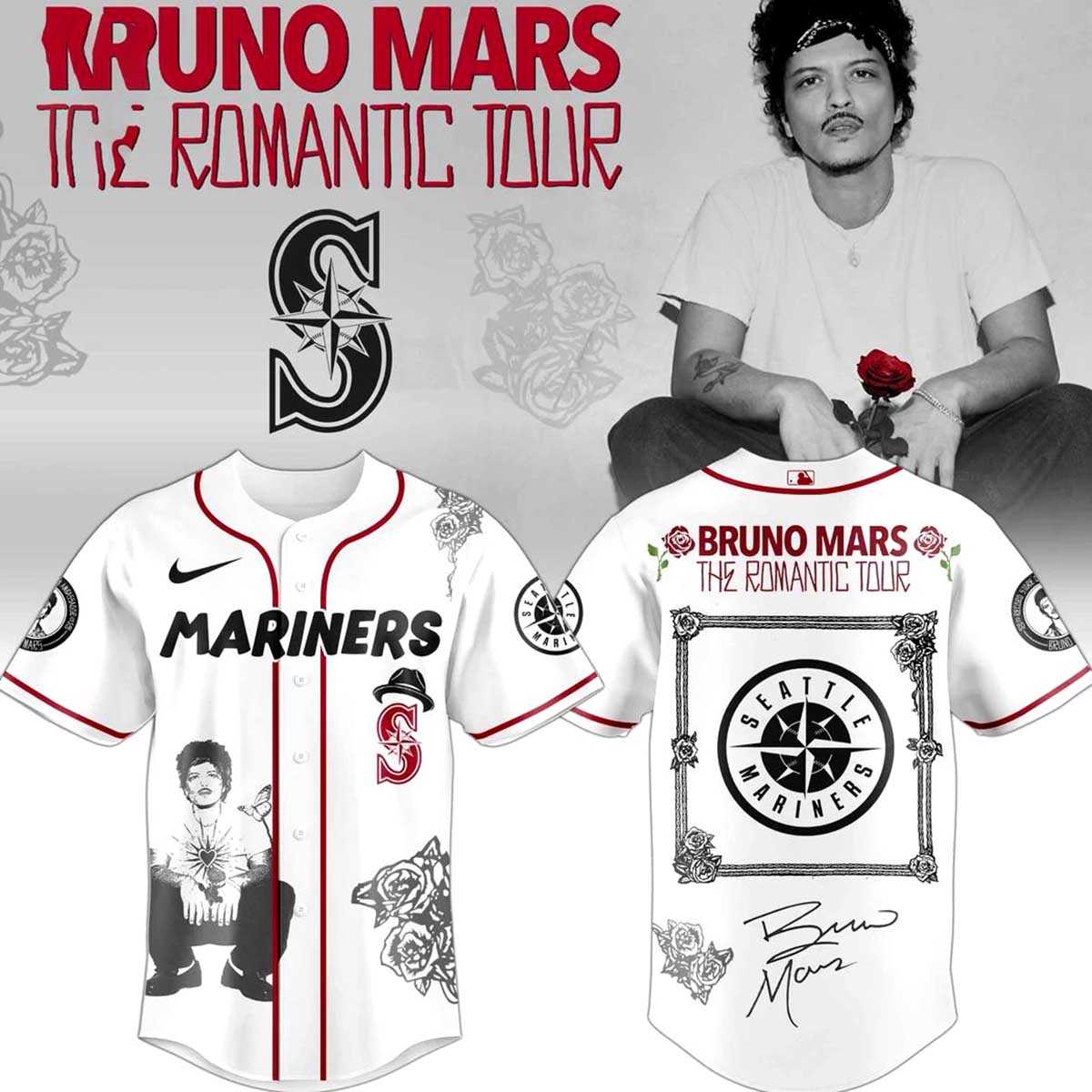 Seattle Mariners Bruno Mars Tour 2026 Baseball Jersey Seattle Mariners Bruno Mars Tour 2026 Baseball Jersey