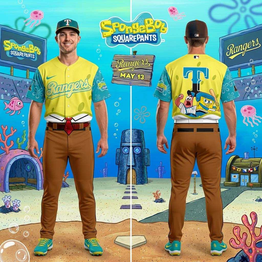 Texas Rangers SpongeBob SquarePants 2026 Baseball Jersey Texas Rangers SpongeBob SquarePants 2026 Baseball Jersey