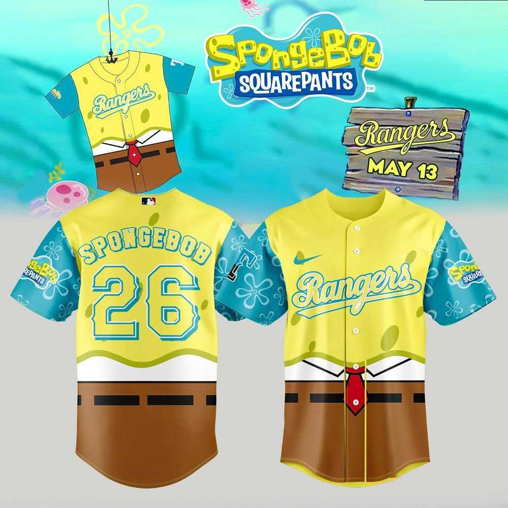 Texas Rangers SpongeBob SquarePants 2026 Baseball Jersey Texas Rangers SpongeBob SquarePants 2026 Baseball Jersey