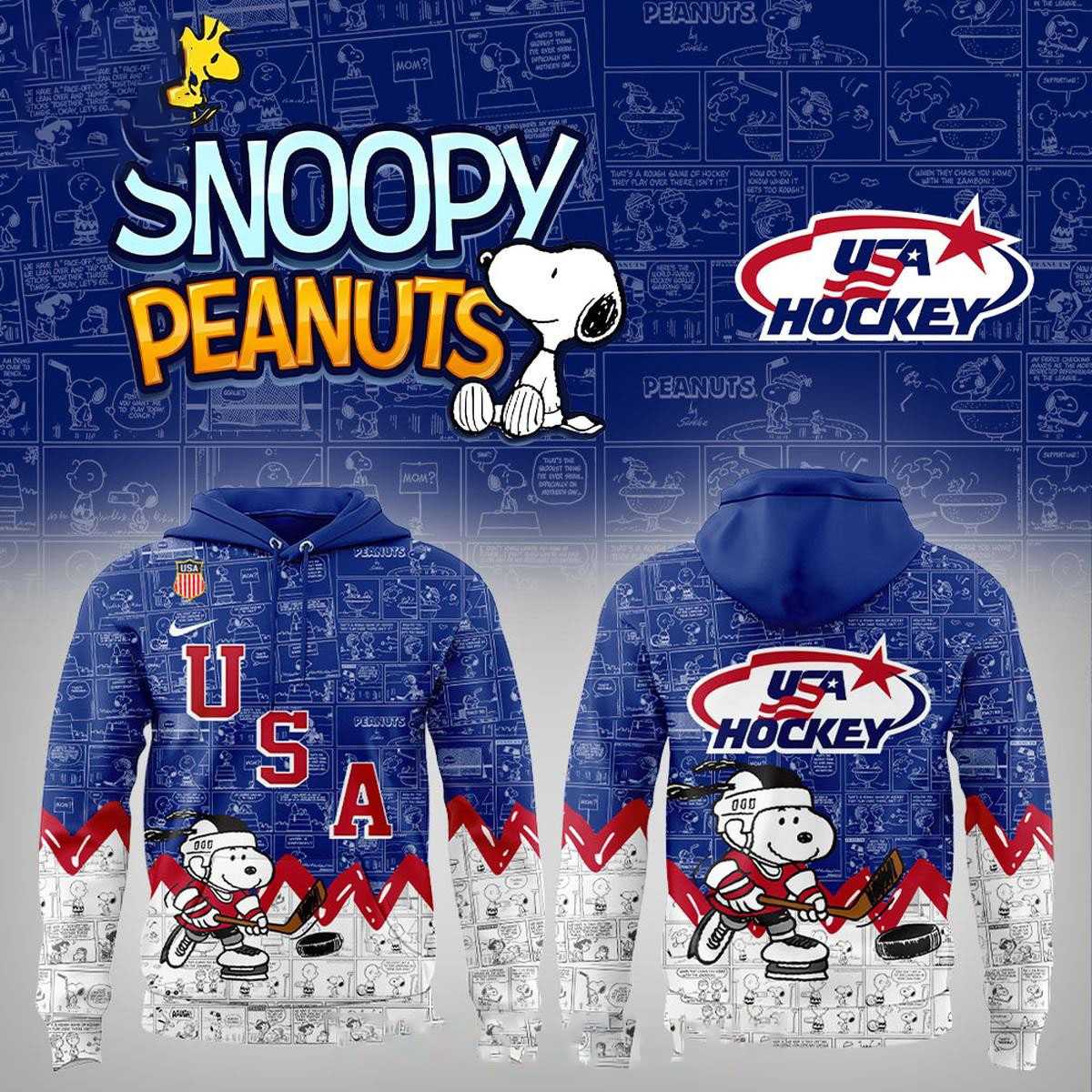 USA Hockey 2026 Olympics Champions Peanuts Night Tee Hoodie